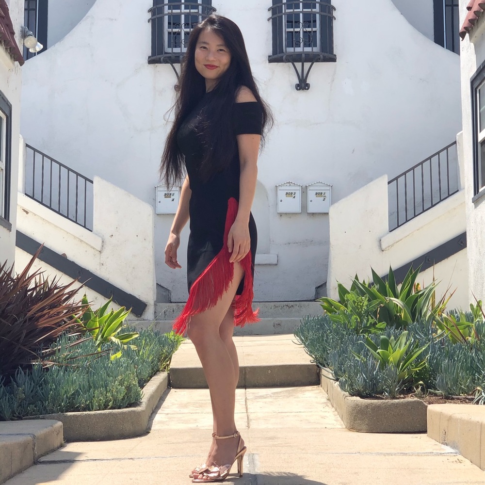 {vintage} salsa fringe dress with shoulder cutouts - Picture 5 of 11